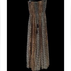Leopard Print Strapless Maxi Dress in Brown